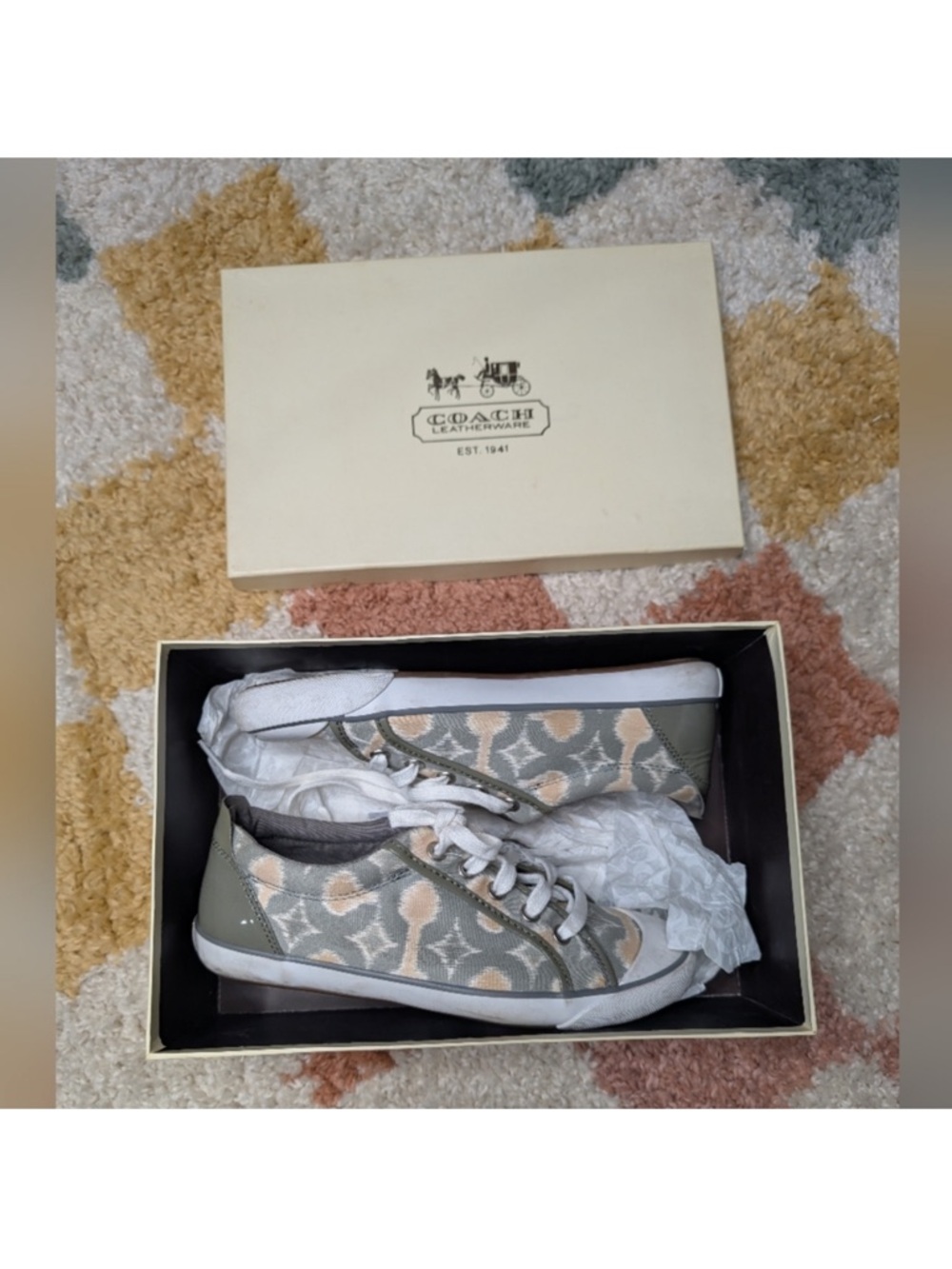 Coach Low-Top Signature Sneakers in Green, Beige, White